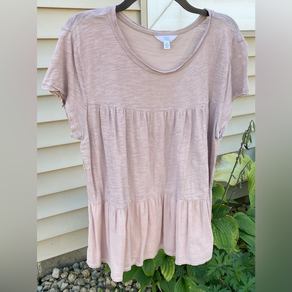 Used Time & True Sz-M/8-10 Cotton Pheasant Top, Tan, Well Worn-In Fair Condition